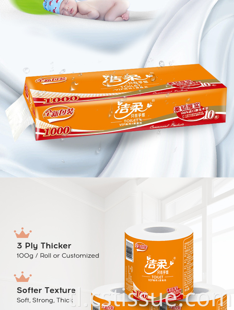 Pabrika na ginawa eco friendly 100% birhen kahoy pulp 3 ply banyo banyo paper tissue